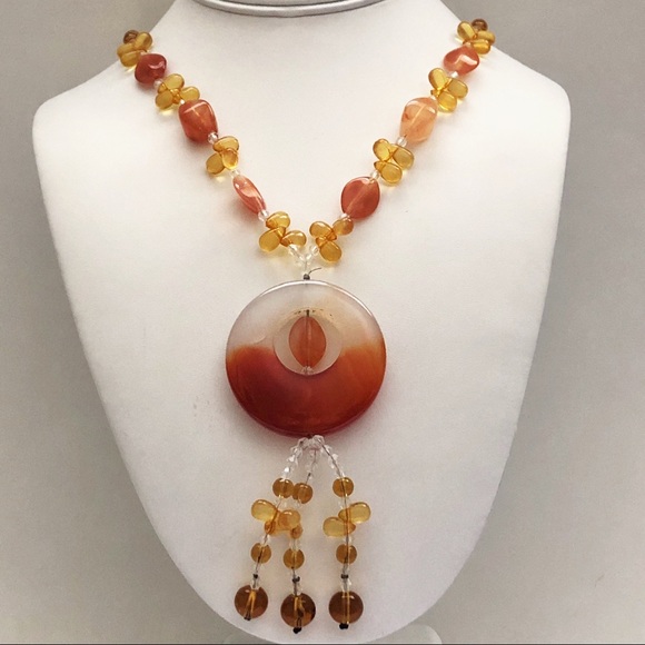 Carnelian Citrine Quartz Tassel Necklace - Picture 1 of 8